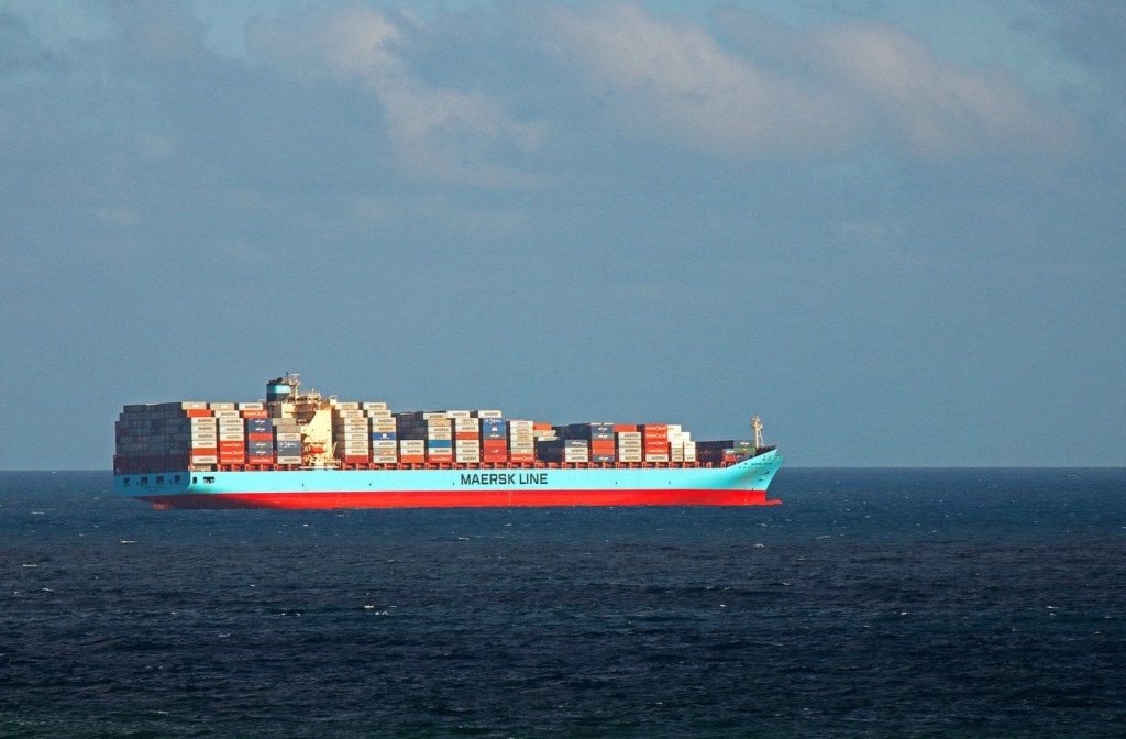 container ship moving at sea