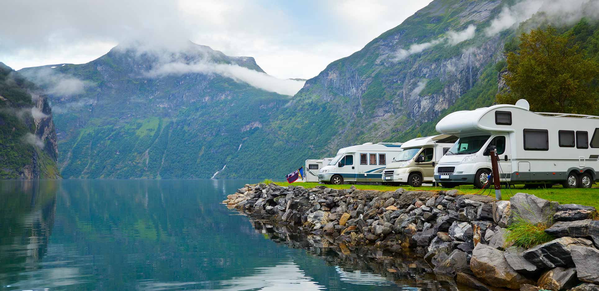 Motorhomes overlooking a river