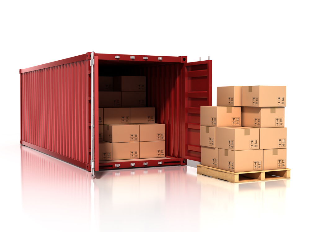 Shipping container packed with boxes
