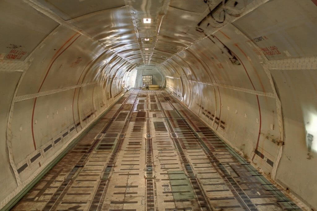 the cargo hold of an airplane