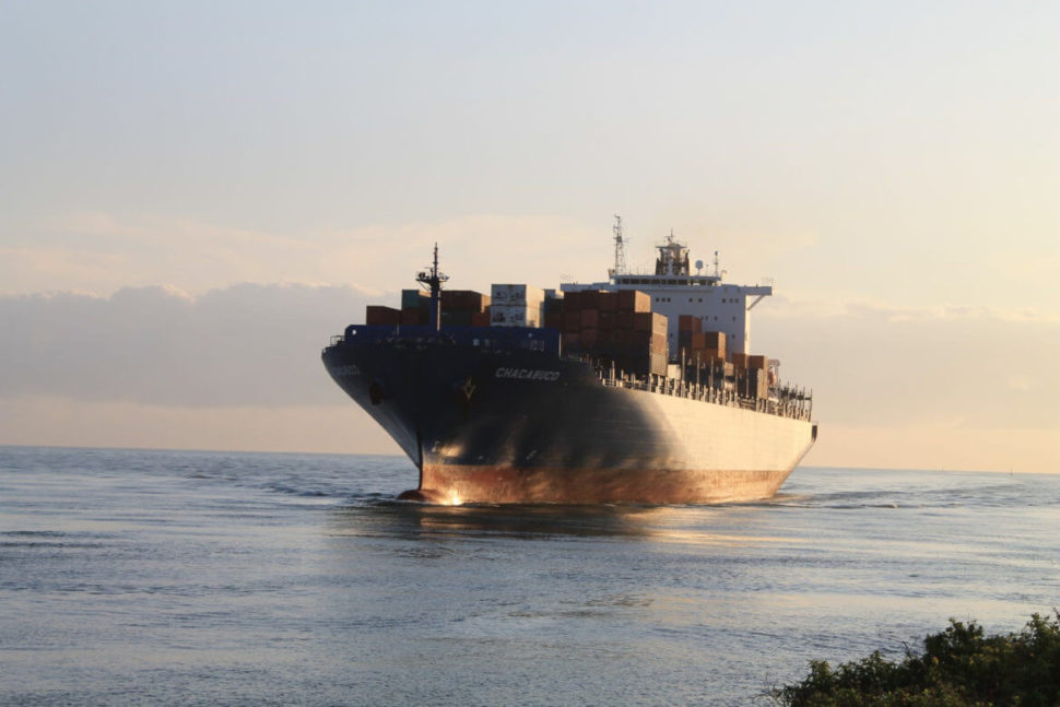Large shipping vessel on calm water