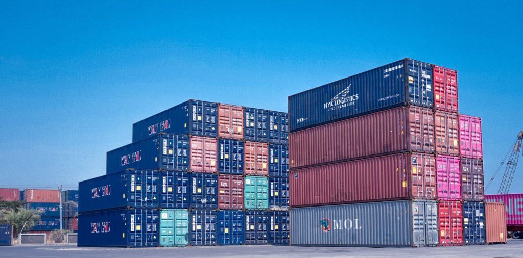 large stack of cargo containers