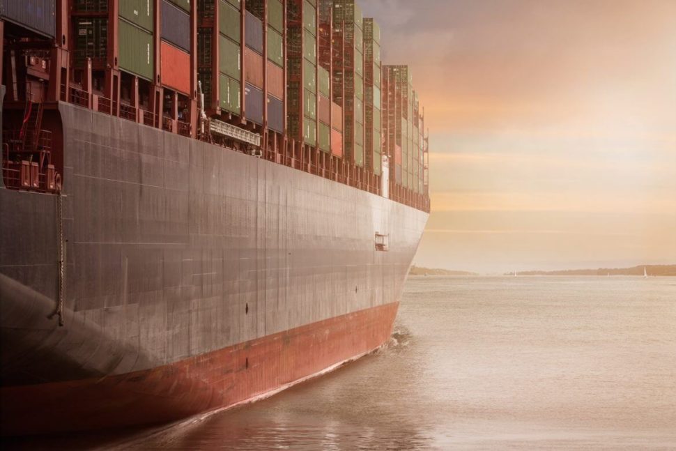 giant cargo ship sideview