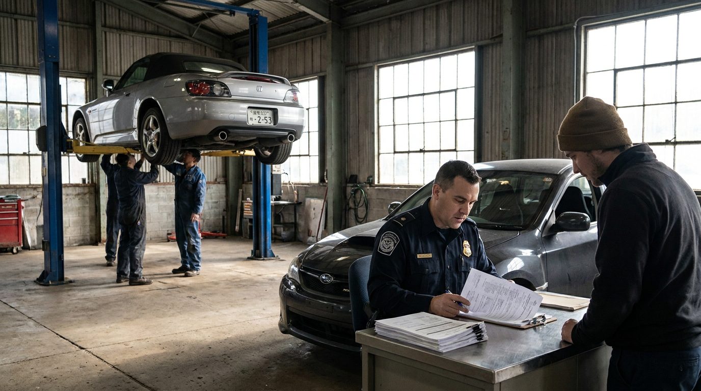 US customs inspection of imported JDM vehicle