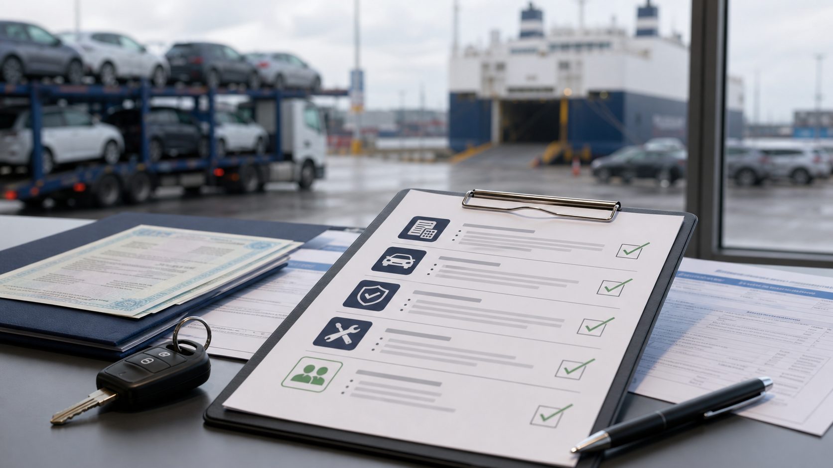 Vehicle import documents and checklist for HMRC NOVA, DVLA registration, MOT or IVA, and UK insurance