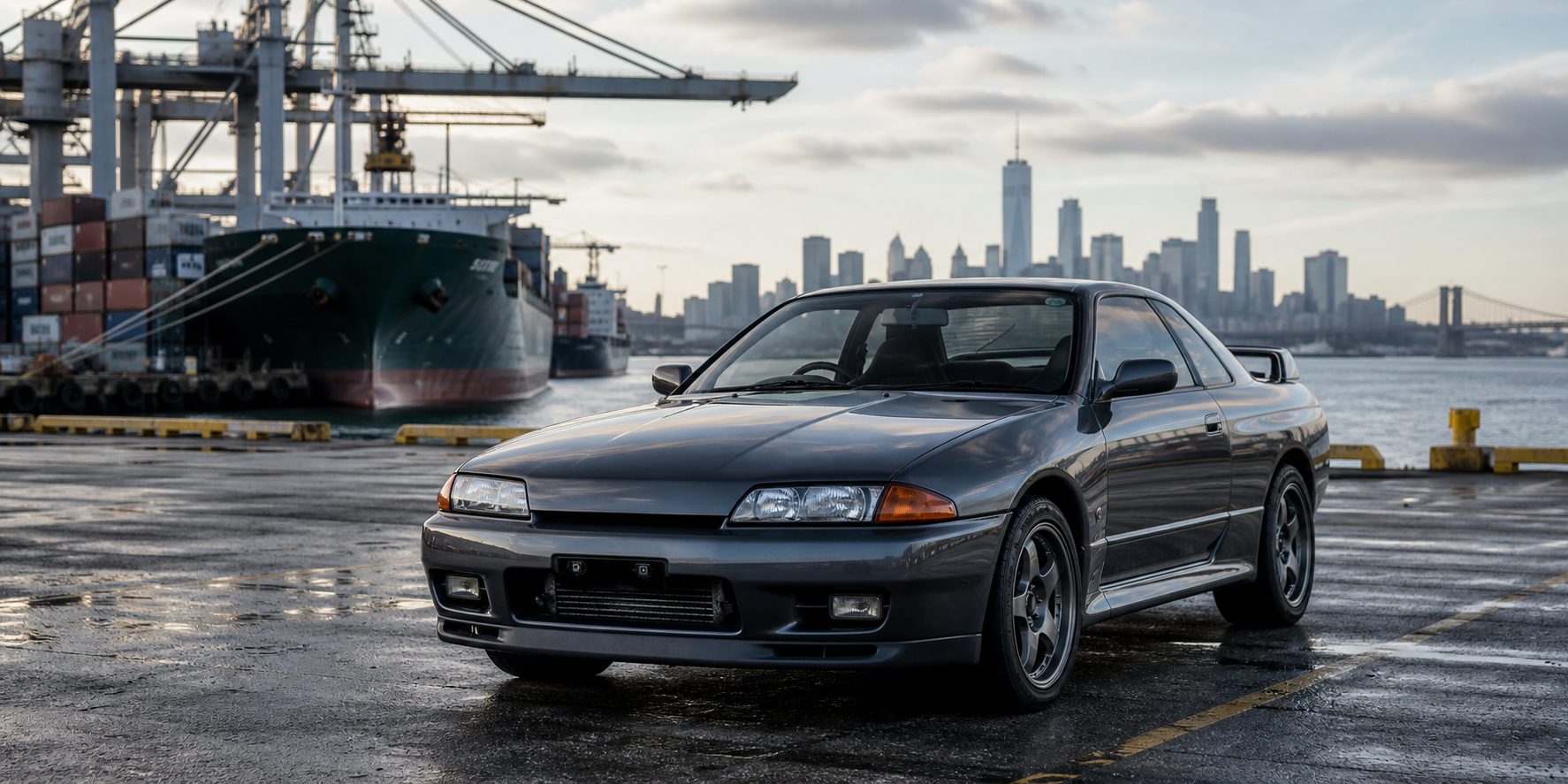 Right-hand-drive JDM vehicle arriving for New York international vehicle shipping and registration planning